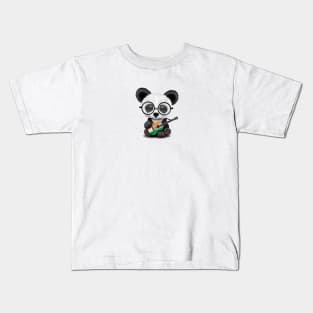 Baby Panda Playing Indian Flag Guitar Kids T-Shirt